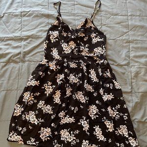 Black floral mock wrap dress